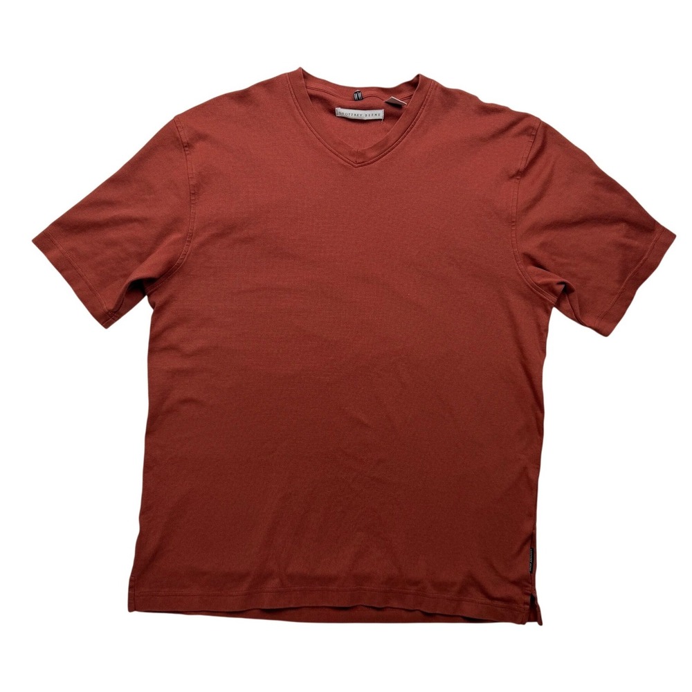 Geoffrey Beene Men's V-Neck Shirt Medium Rust Orange Cotton Blend Textured